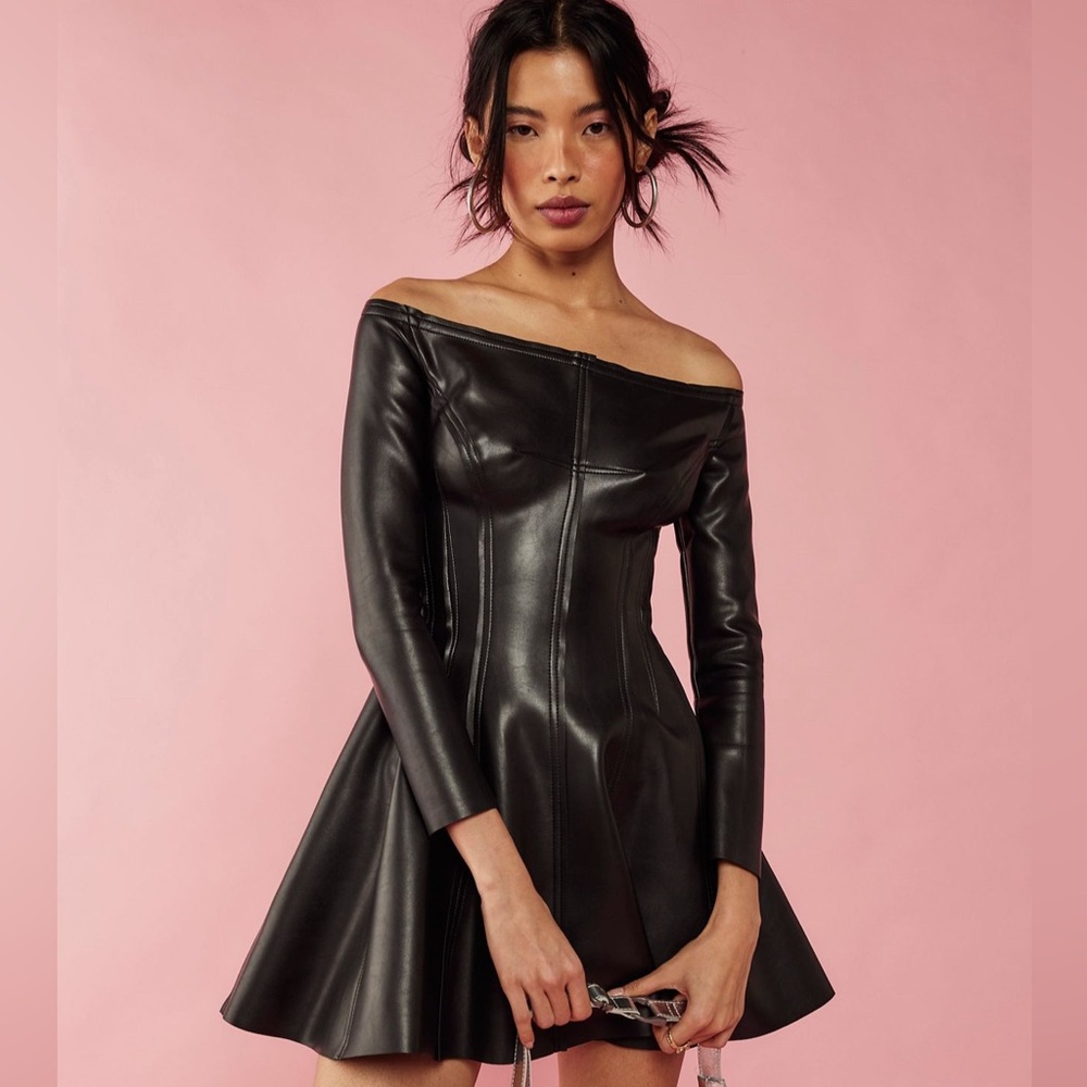SOLD!! Norman Kamali Leather Grace mini dress - NWT